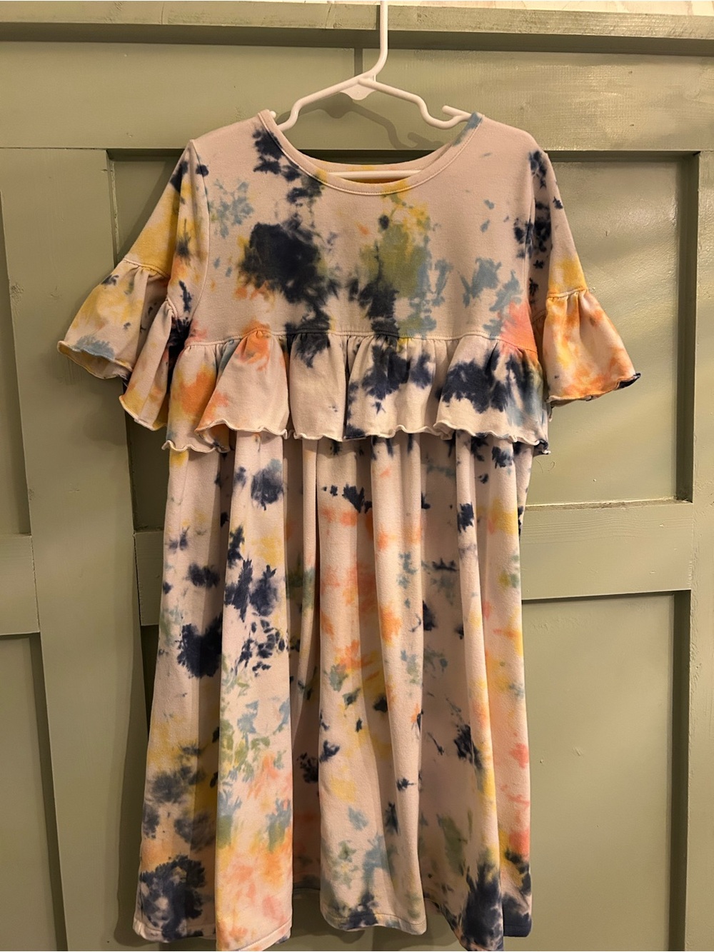 Tucker + Tate Girls Tie-Dye Ruffle Dress — Navy, Yellow, Peach, Green